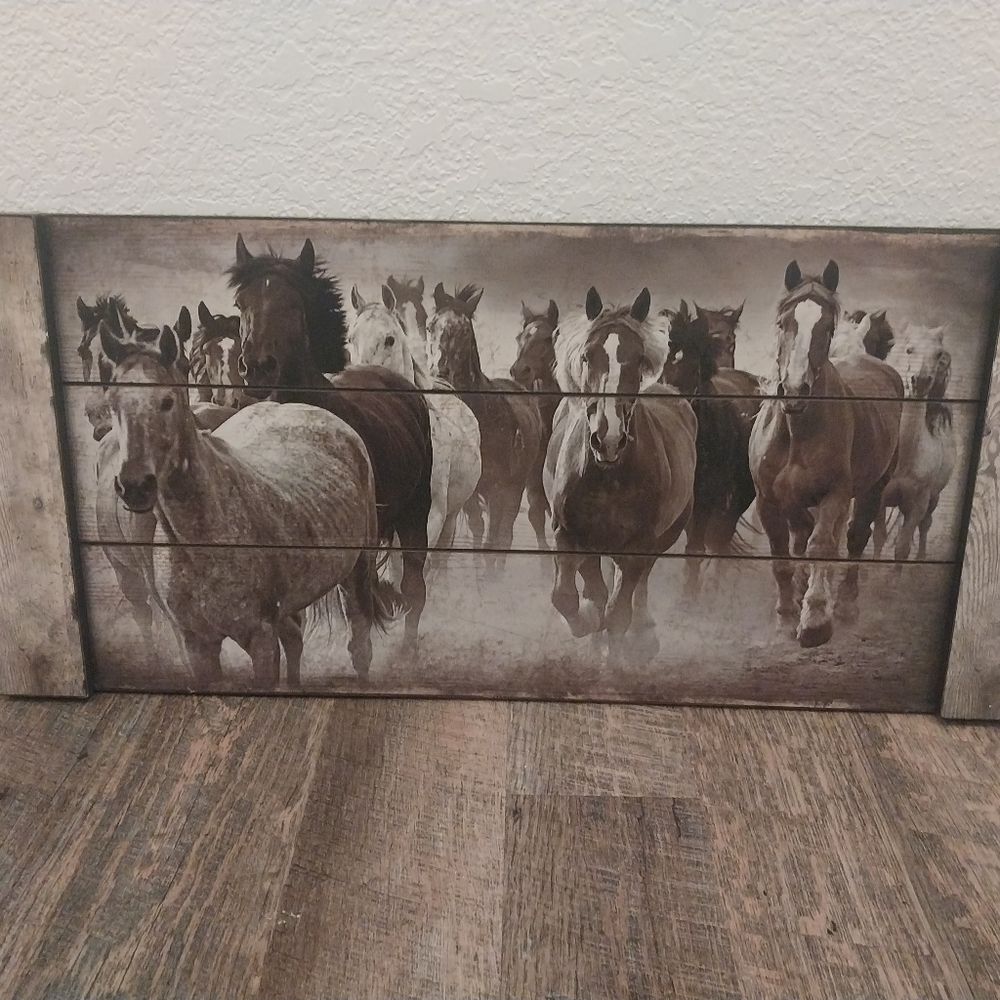 Wooden wild horses picture